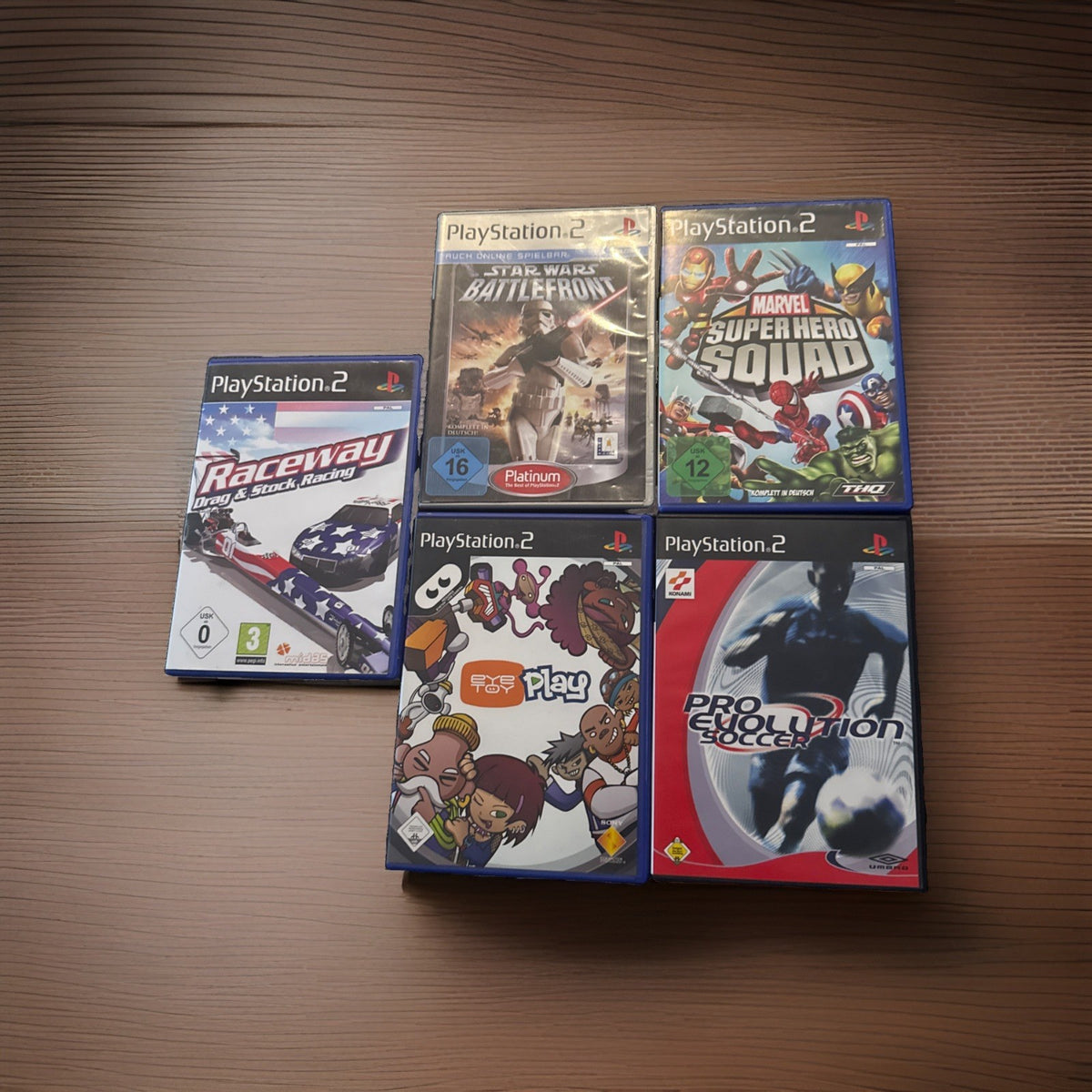 5 PlayStation 2 Spiele (Star Wars Battlefront, Raceway, Marvel Super Hero Etc..